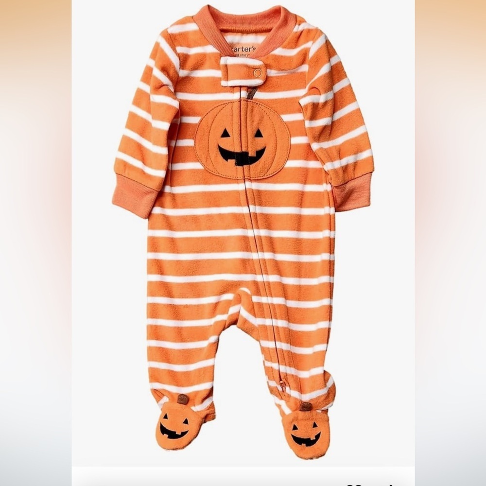 Carters Infant Boys Orange Striped Sleeper Pumpkin Sleep & Play 056